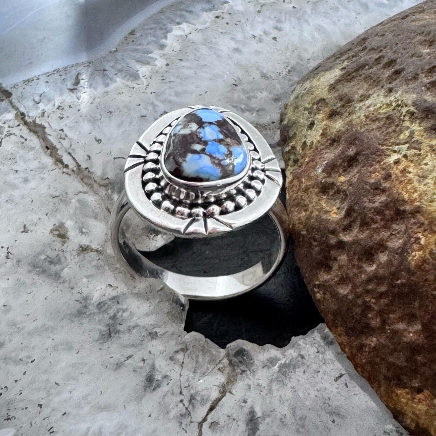 Sterling Silver Southwestern Style Golden Hill Turquoise Ring Size 8 For Women