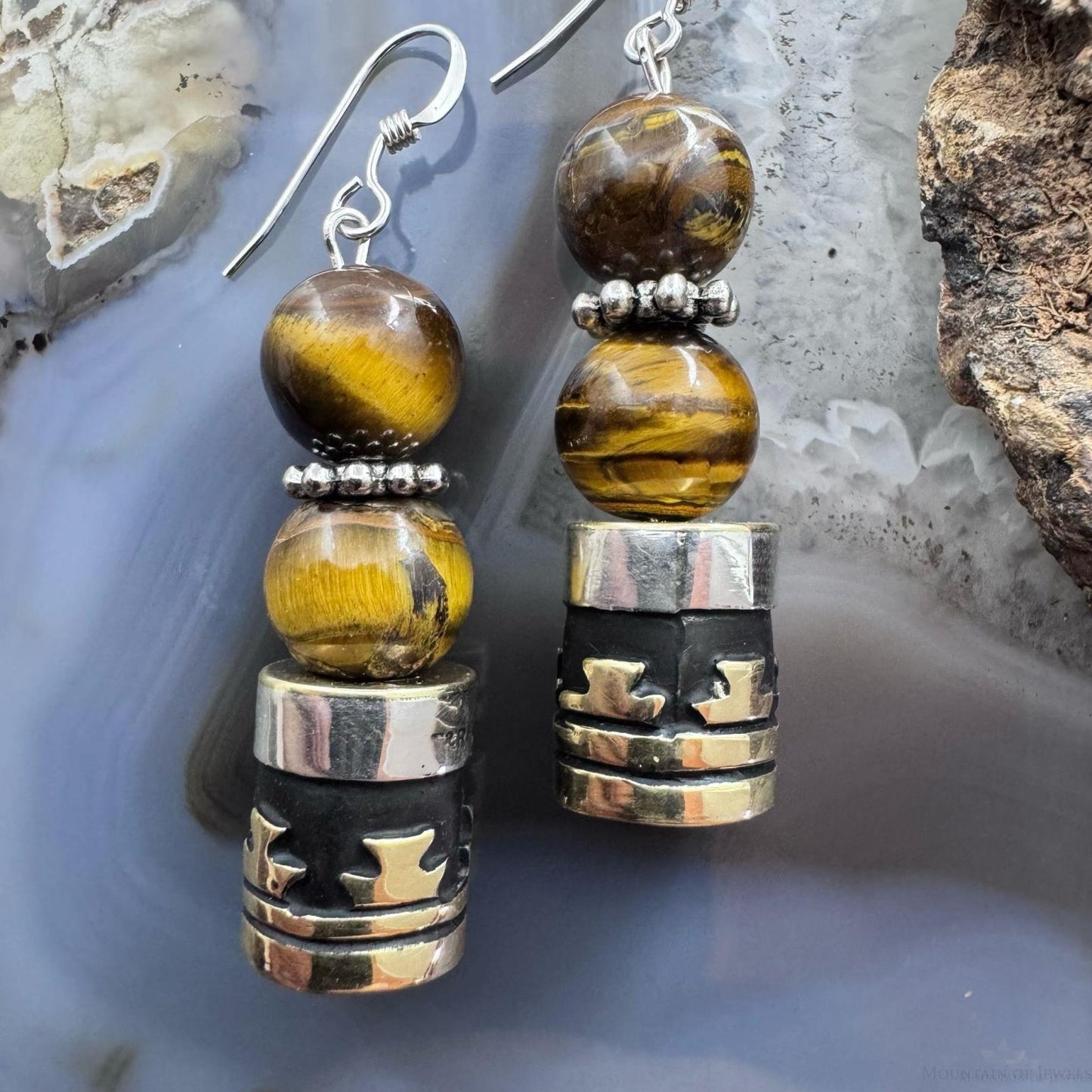 Tommy & Rosita Singer Sterling Silver Tigers Eye Bead Dangle Earrings For Women