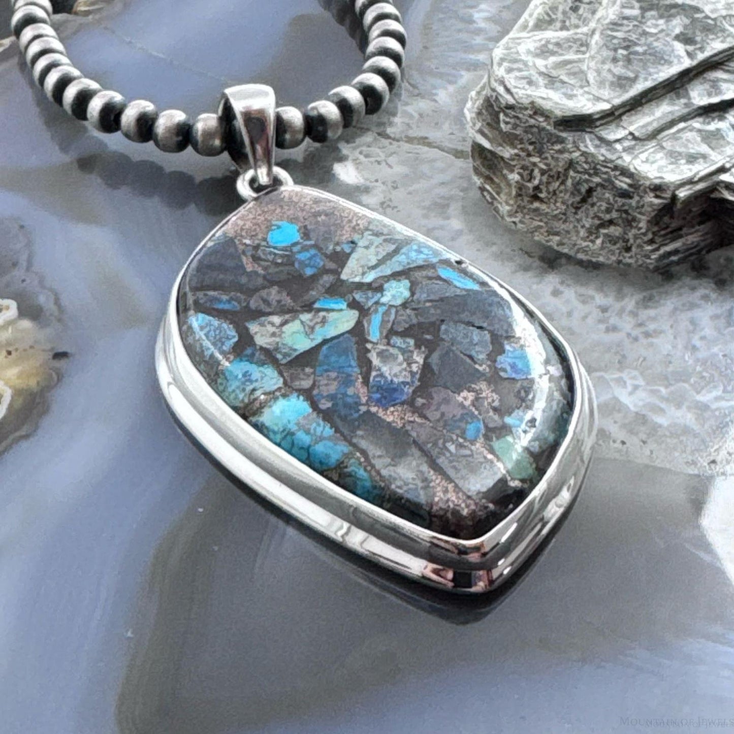 Sterling Silver Southwestern Style Large Cooper Turquoise Pendant For Women