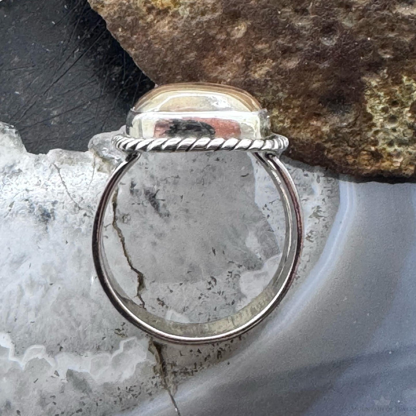 Sterling Silver Southwestern Style Rhodochrosite Bar Ring Size 8.5 For Women