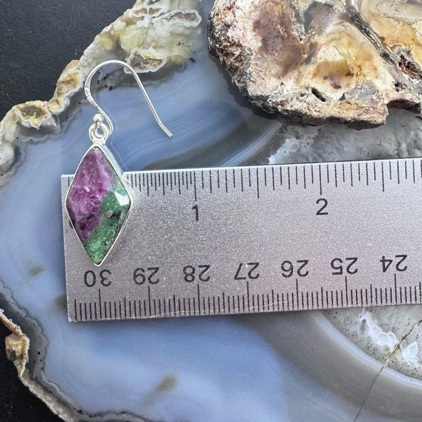 Sterling Silver Southwestern Style Kite Rubysozite Dangle Earrings For Women