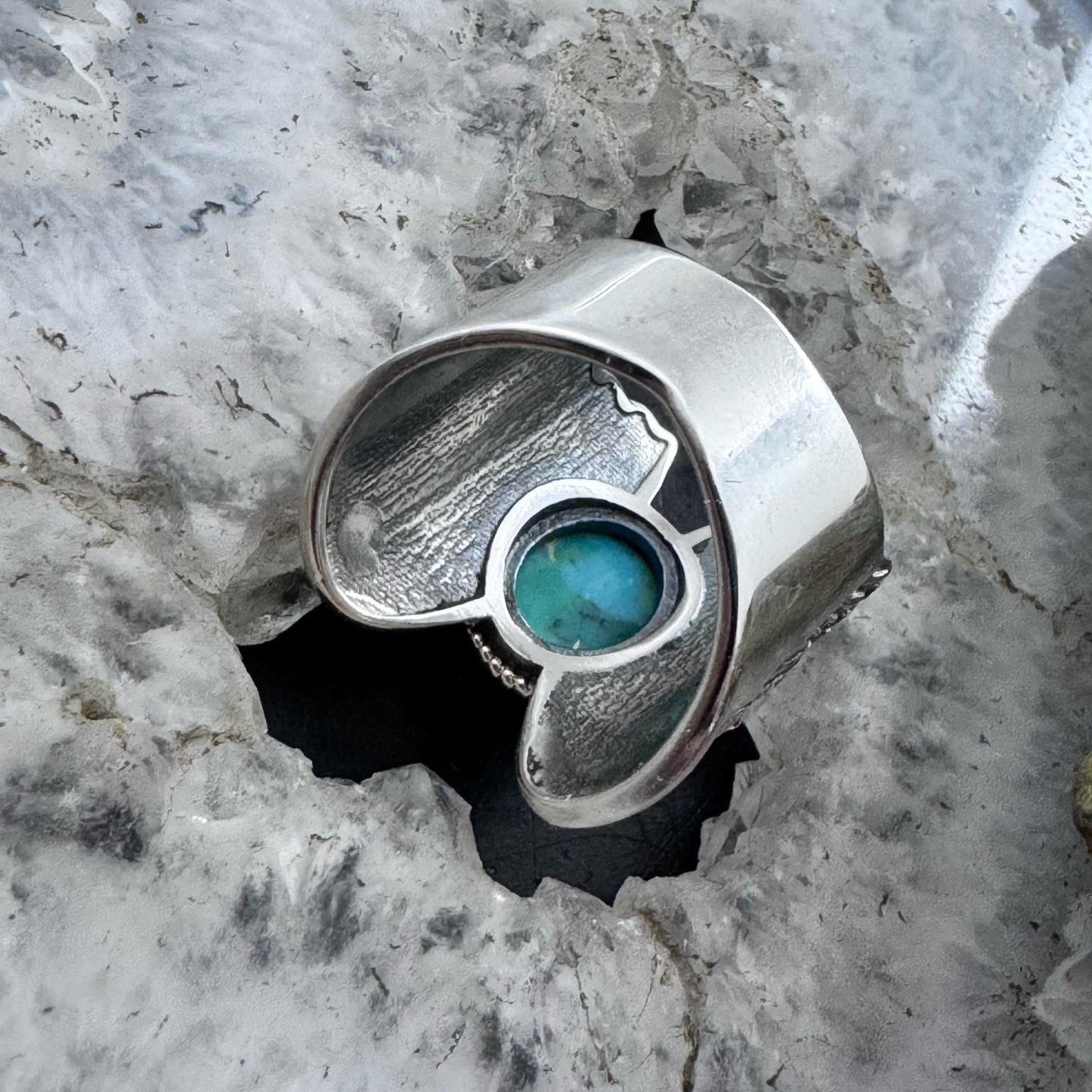 Sterling Silver Southwestern Style Oval Turquoise Decorated Ring For Women