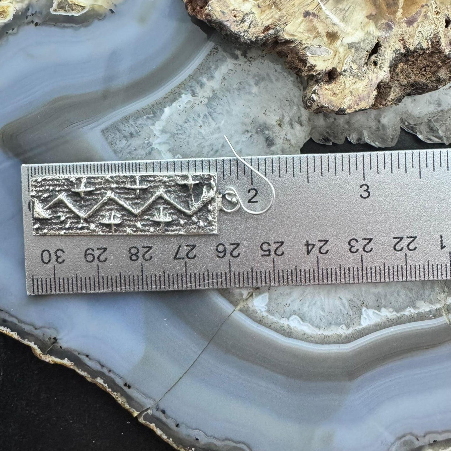 Cheyenne Custer Sterling Silver Tufa Cast Rectangle Dangle Earrings For Women