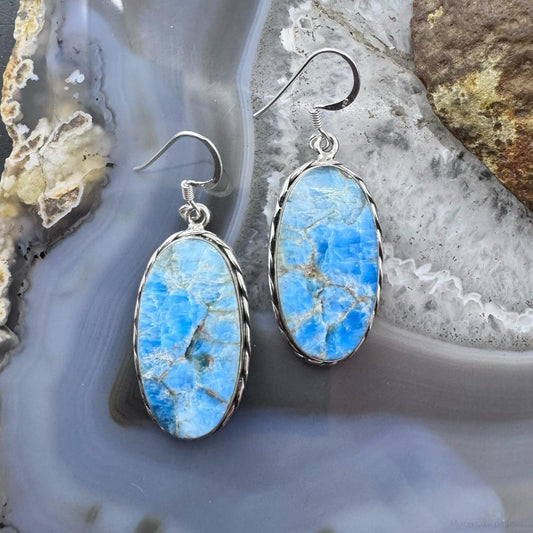 Sterling Silver Southwestern Style Large Oval Apatite Dangle Earrings For Women