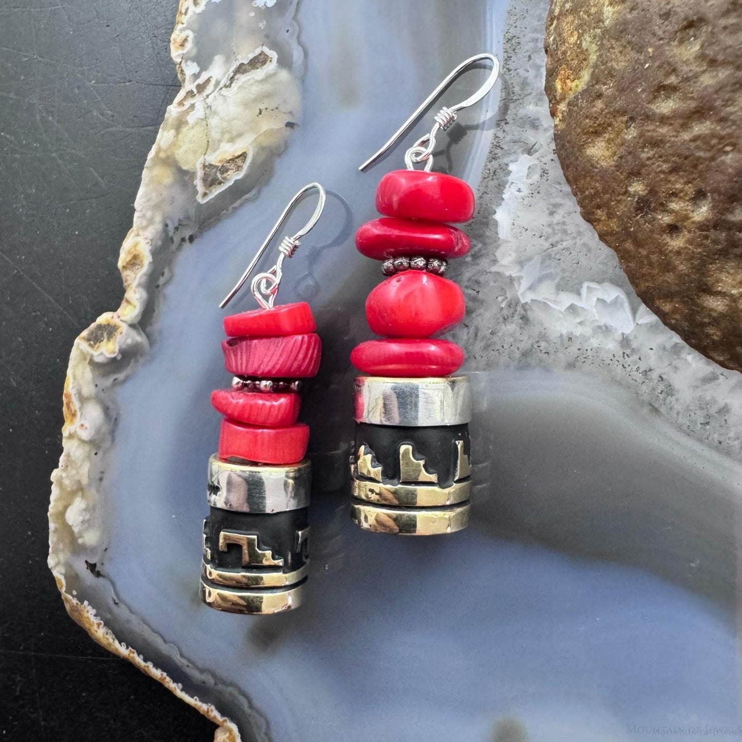 Tommy & Rosita Singer Sterling Silver Red Jasper Bead Dangle Earrings For Women