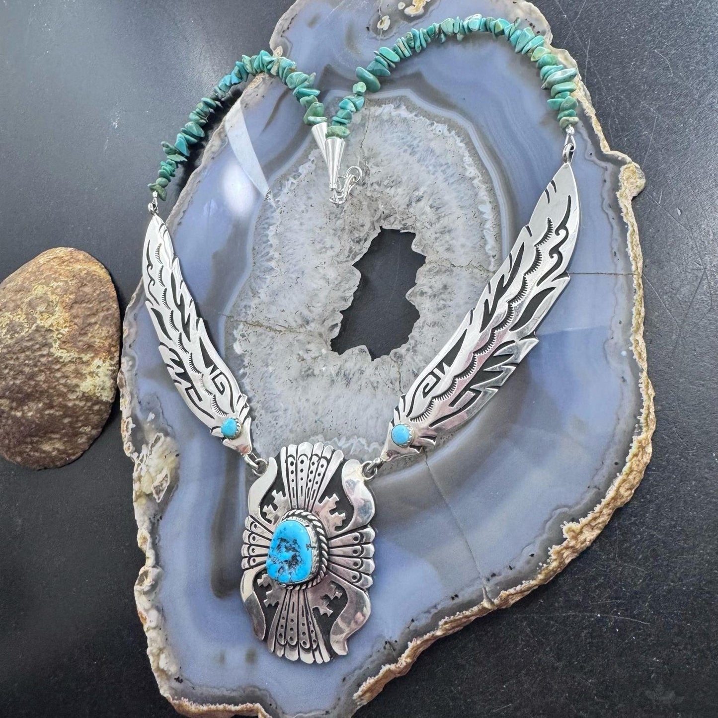 Tommy & Rosita Singer Sterling Silver Overlay Pendant w/Turquoise Necklace For Women