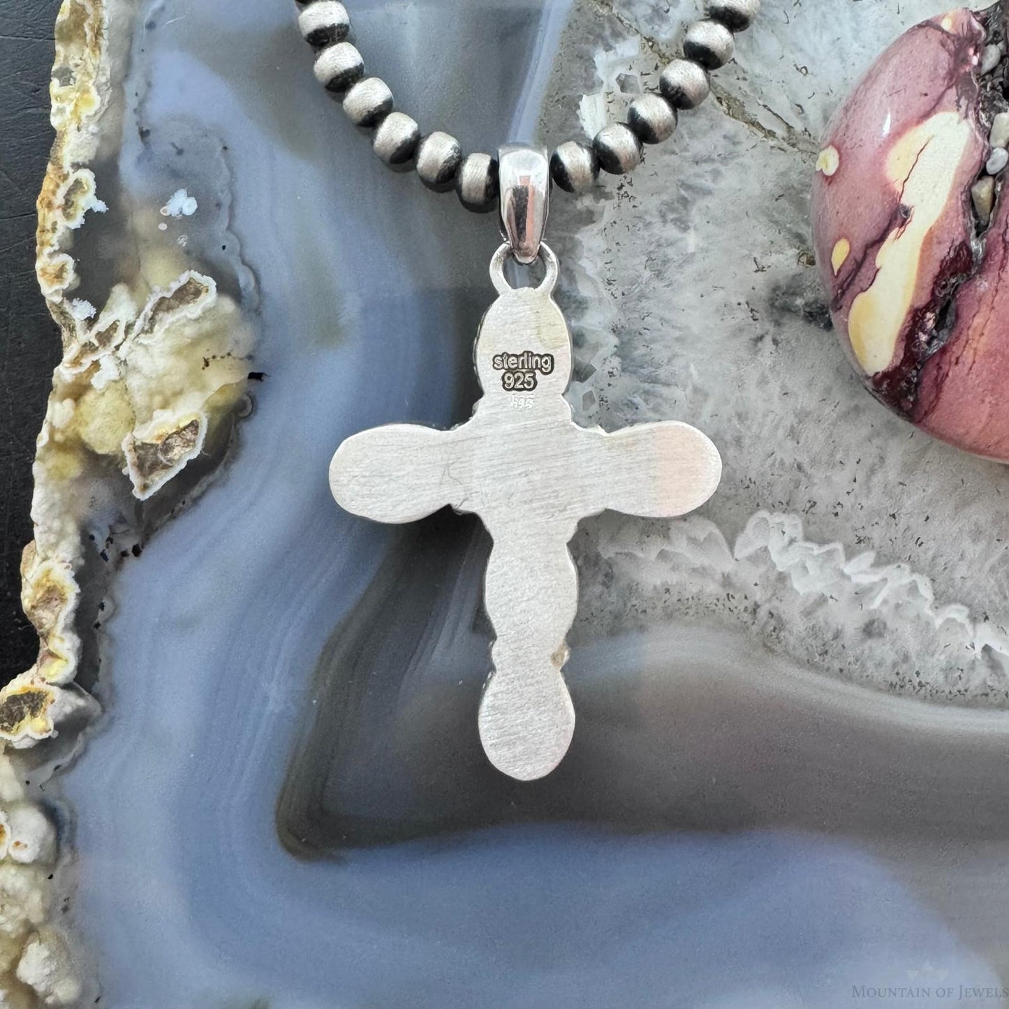 Sterling Silver Southwestern Style 6 Oval Mohave Dahlia Cross Pendant For Women