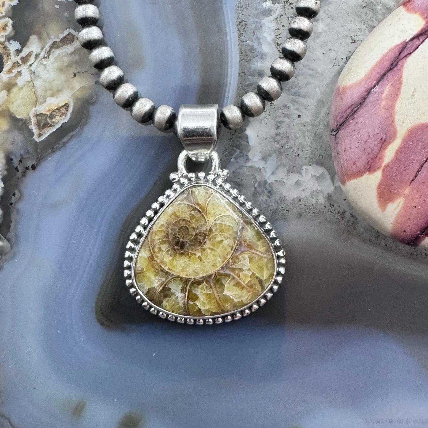Sterling Silver Southwestern Style Wide Triangle Emmolite Pendant For Women