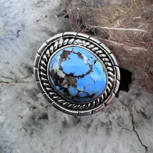 Sterling Silver Southwestern Style Oval Golden Hill Turquoise Ring Size 8 For Women