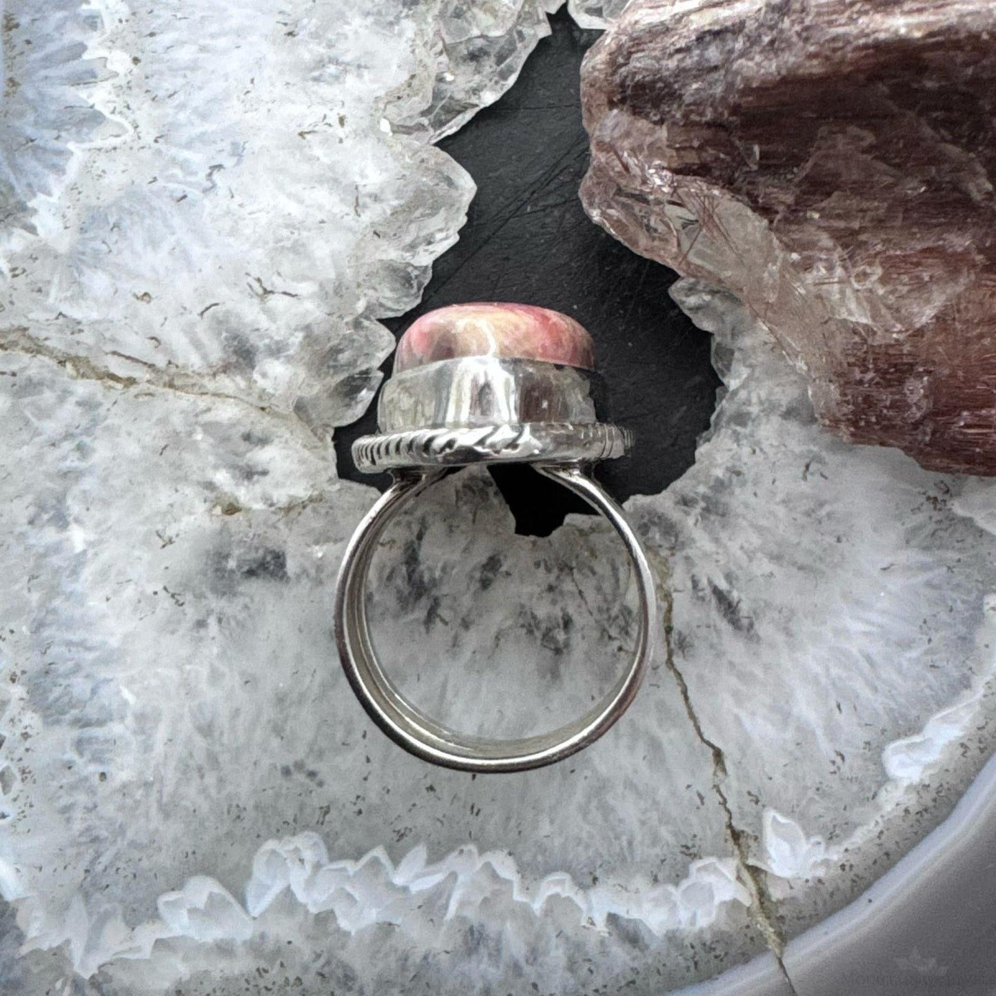 Sterling Silver Southwestern Style Teardrop Rhodochrosite Ring Size 6.5 For Women
