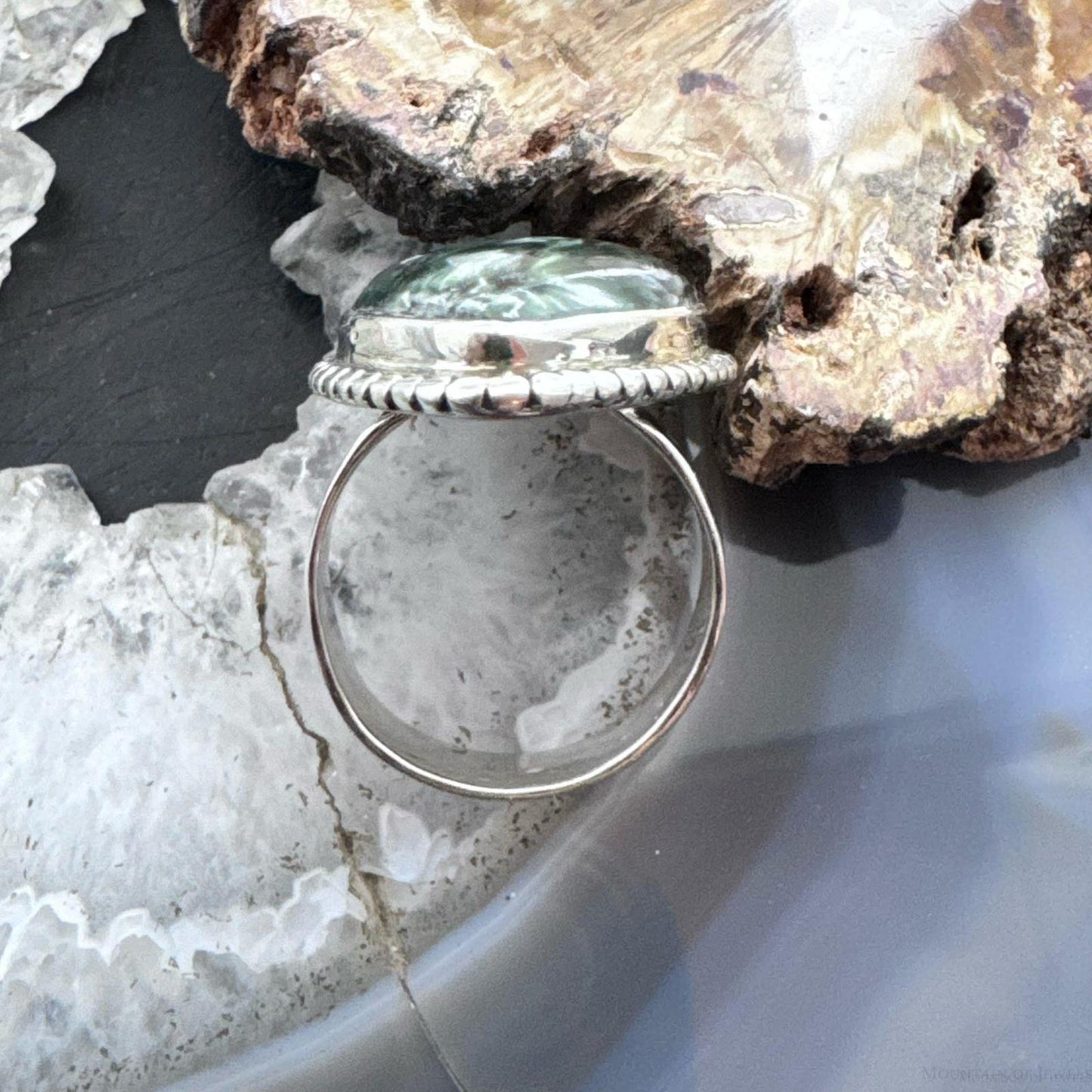 Sterling Silver Southwestern Style Teardrop Seraphinite Ring Size 9 For Women
