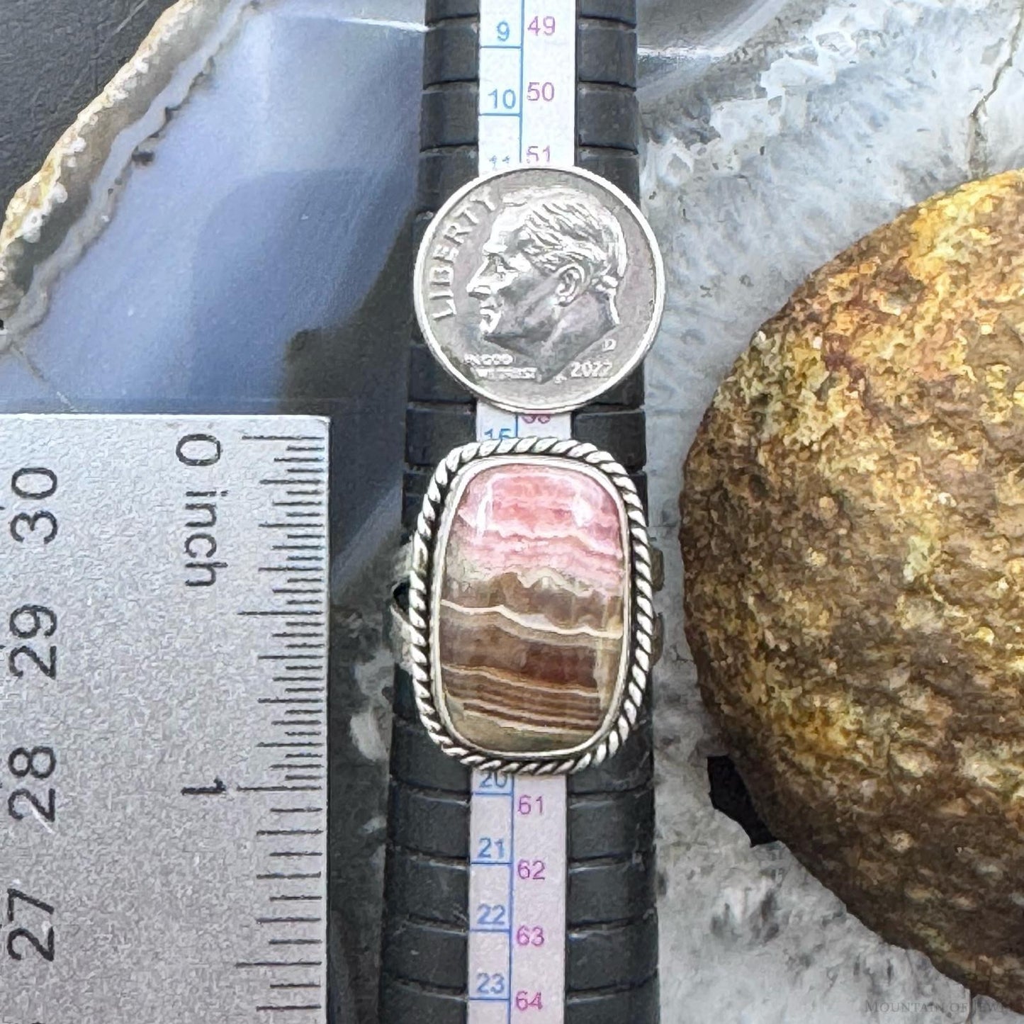 Sterling Silver Southwestern Style Rhodochrosite Bar Ring Size 8.5 For Women