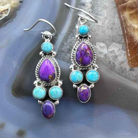 Sterling Silver Southwestern Style Multistone Cluster Dangle Earrings For Women #10