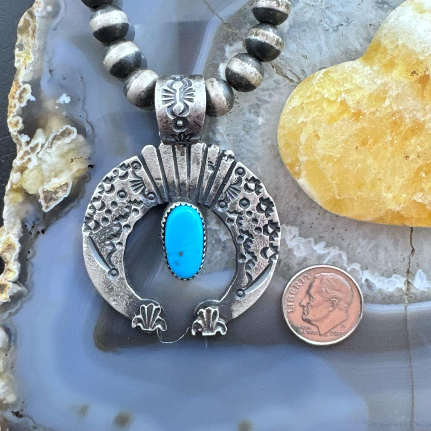Eva & Linberg Billah Sterling Silver Oval Turquoise Stamped Unisex Naja Pendant