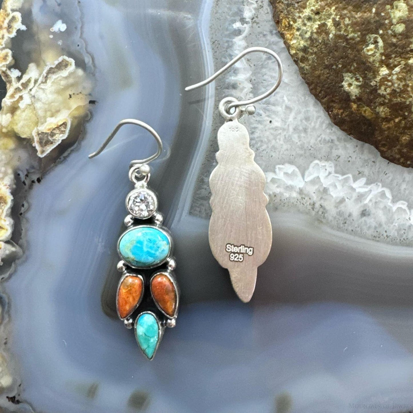Sterling Silver Southwestern Style Multistone Cluster Dangle Earrings For Women #13