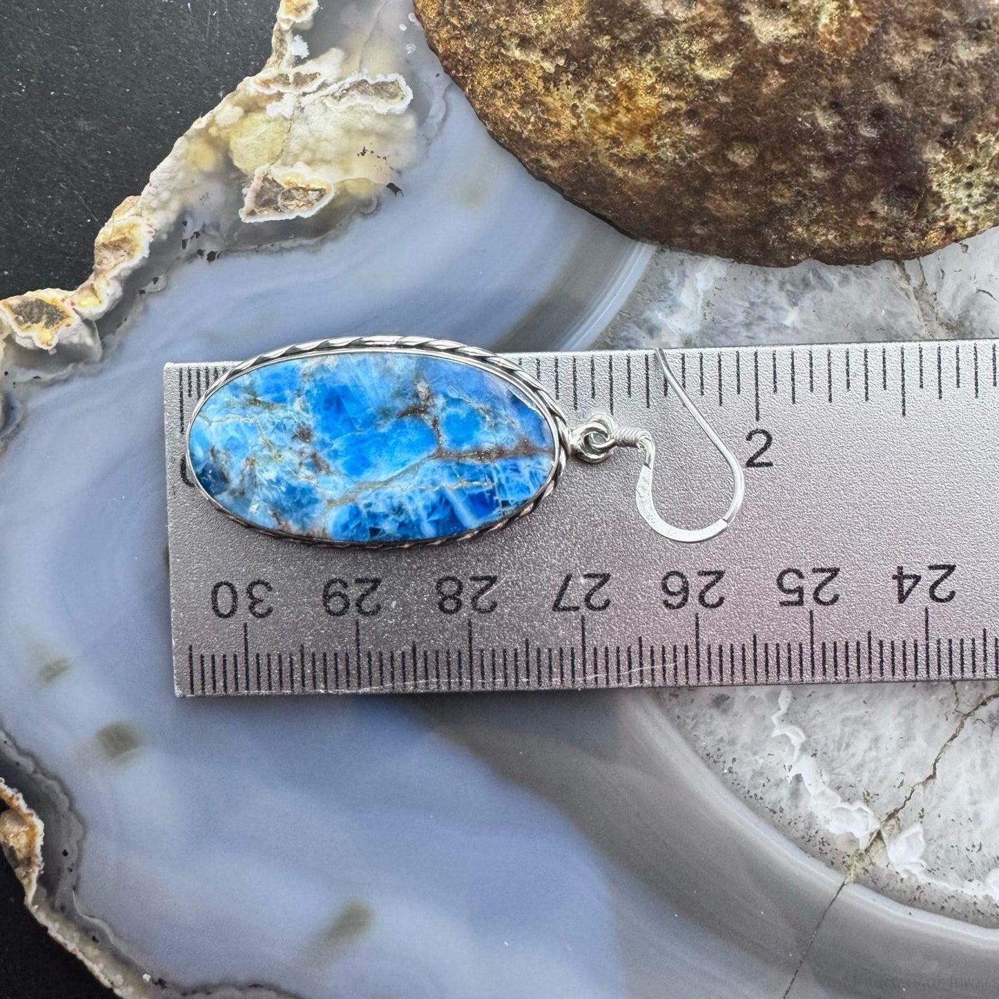 Sterling Silver Southwestern Style Oval Apatite Dangle Earrings For Women