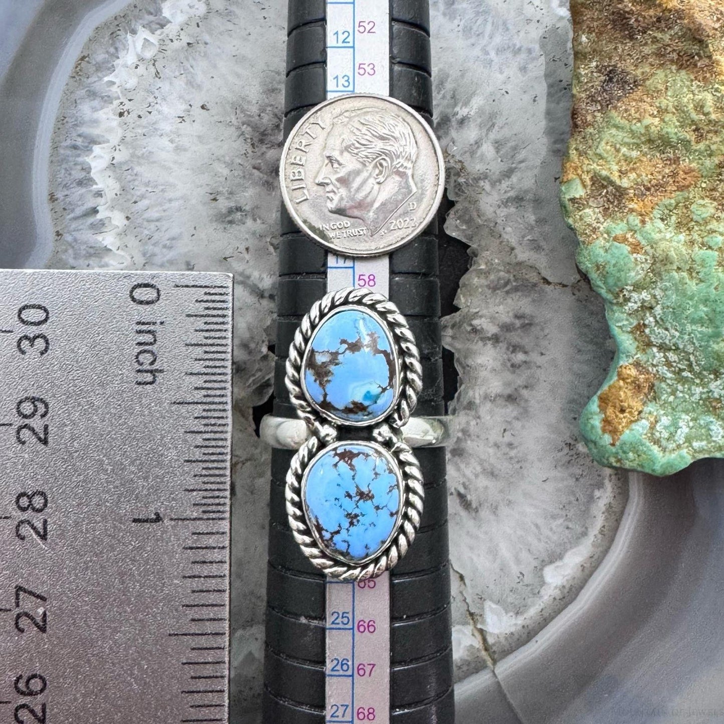 Sterling Silver Southwestern Style 2 Golden Hill Turquoise Ring Size10 For Women