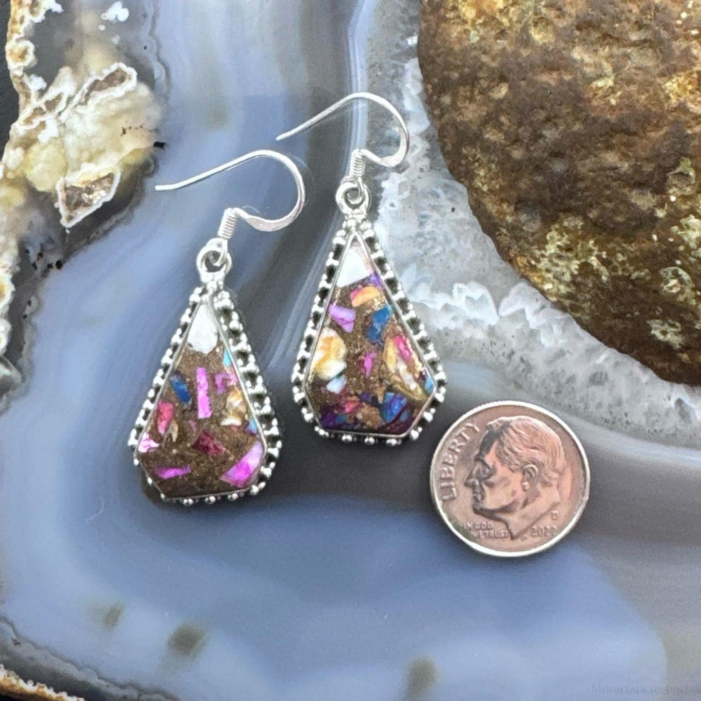 Sterling Silver Southwestern Style Kite Dahlia Turquoise Dangle Earrings For Women