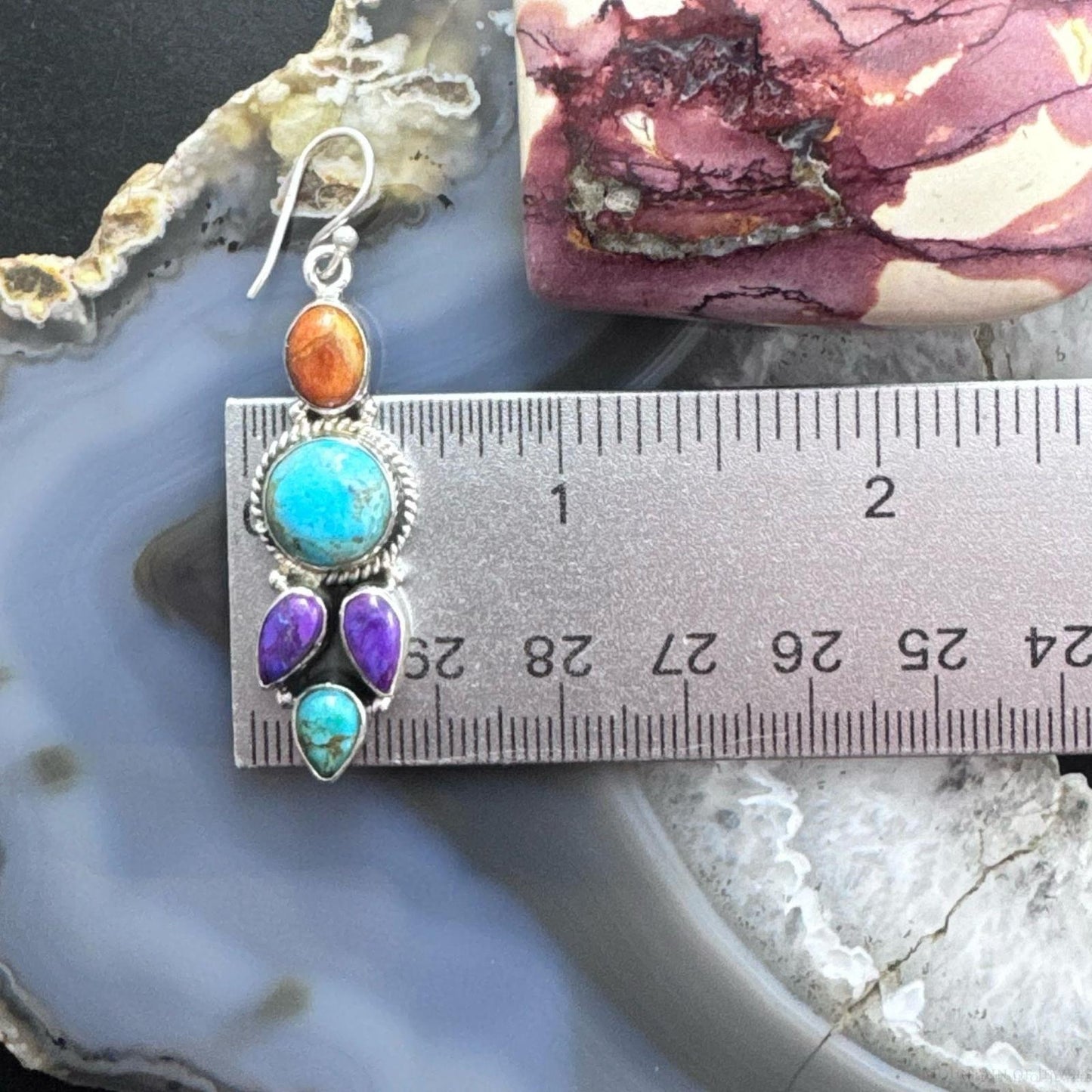 Sterling Silver Southwestern Style Multistone Cluster Dangle Earrings For Women #19