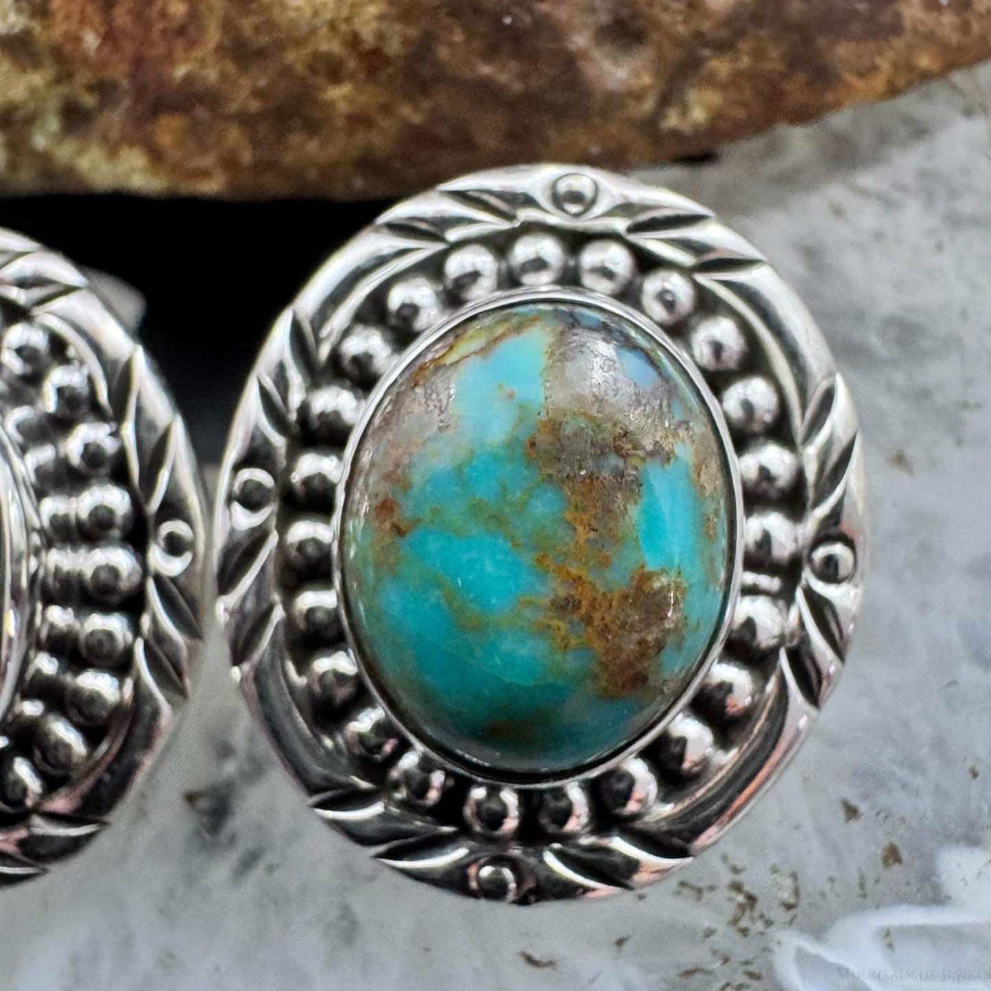 Sterling Silver Southwestern Style Oval Turquoise Decorated Stud Earrings For Women