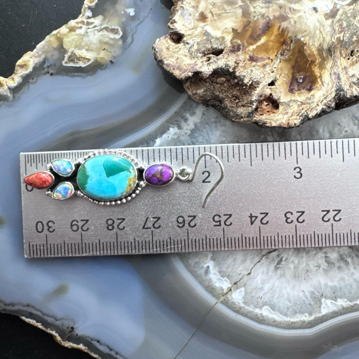 Sterling Silver Southwestern Style Multistone Cluster Dangle Earrings For Women #15