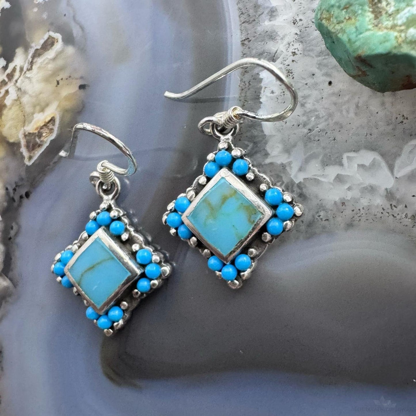 Sterling Silver Southwestern Style Turquoise Tiny Dangle Earrings For Women