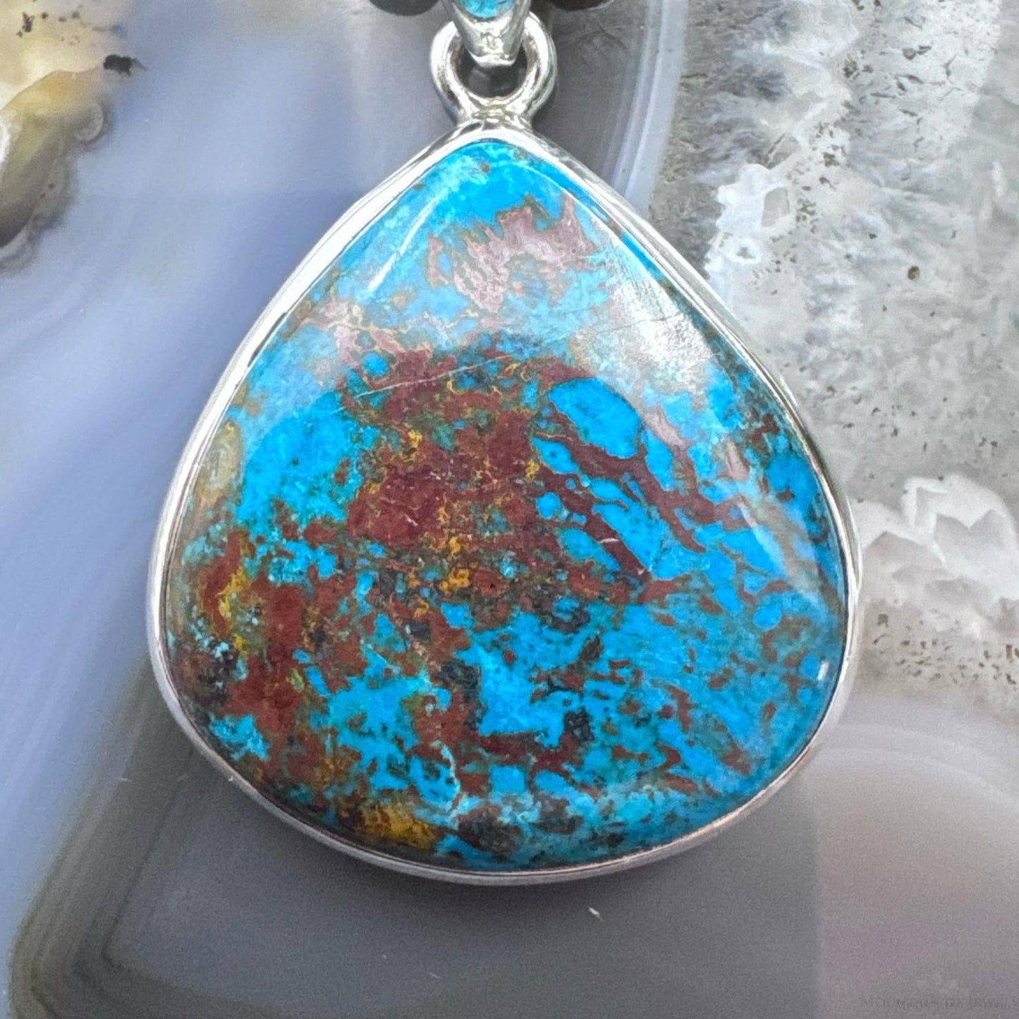 Sterling Silver Southwestern Style Wide Teardrop Chrysocolla Pendant For Women
