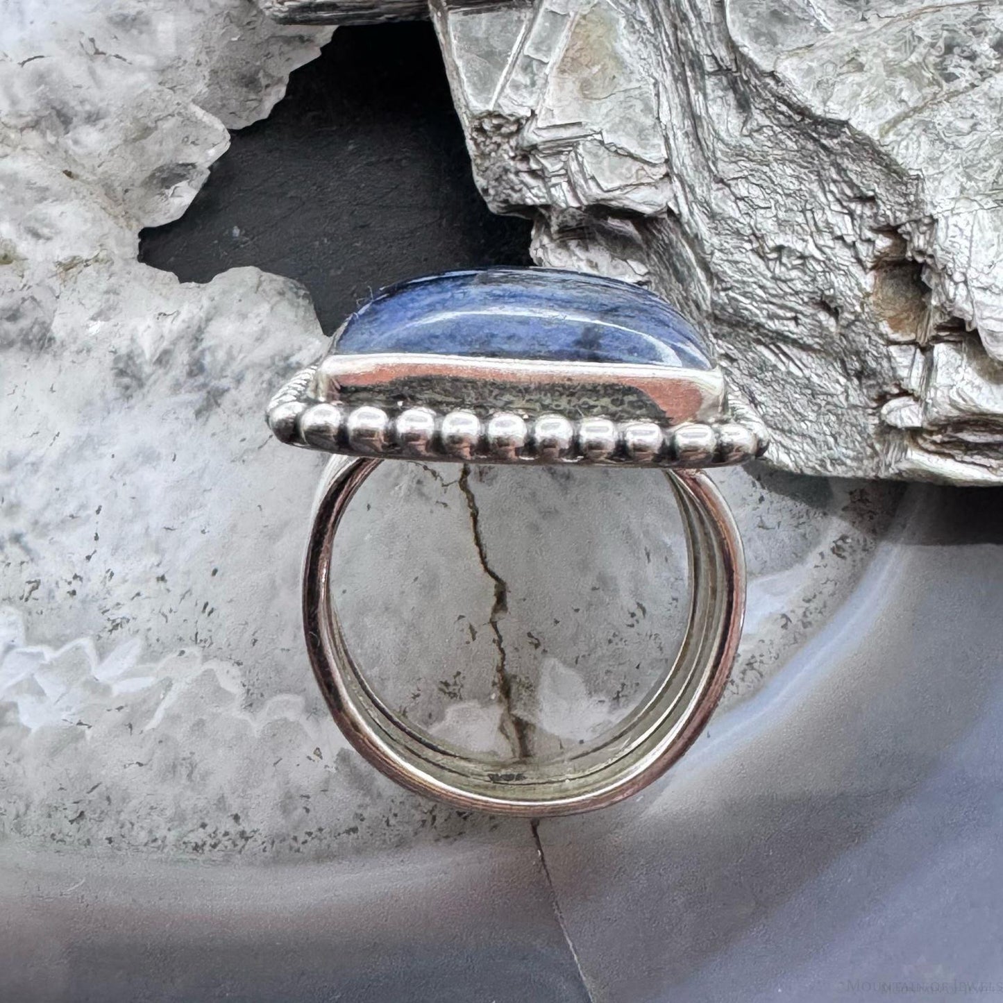 Sterling Silver Southwestern Style Dumortierite Decorated Ring Size 7.75 For Women