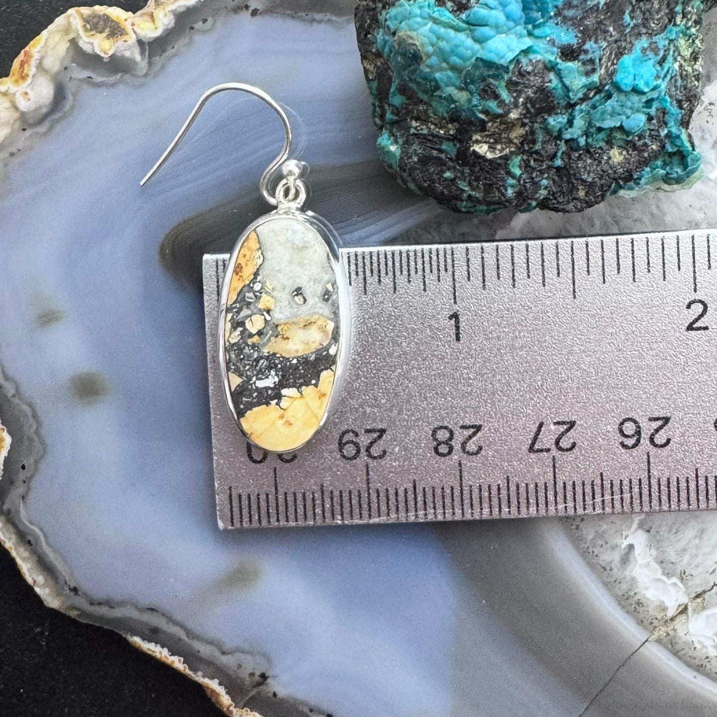 Sterling Silver Southwestern Style Oval Maligano Jasper Dangle Earrings For Women