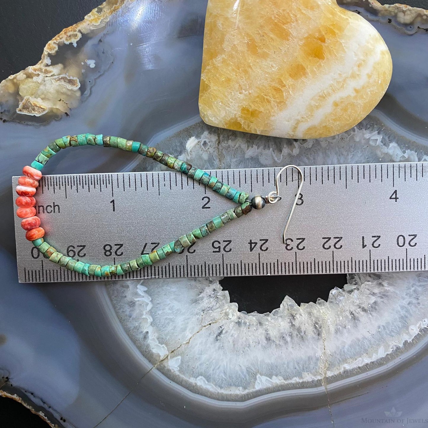 Sterling Silver Turquoise Beads 3 mm & Spiny Oyster Hoop Earrings For Women