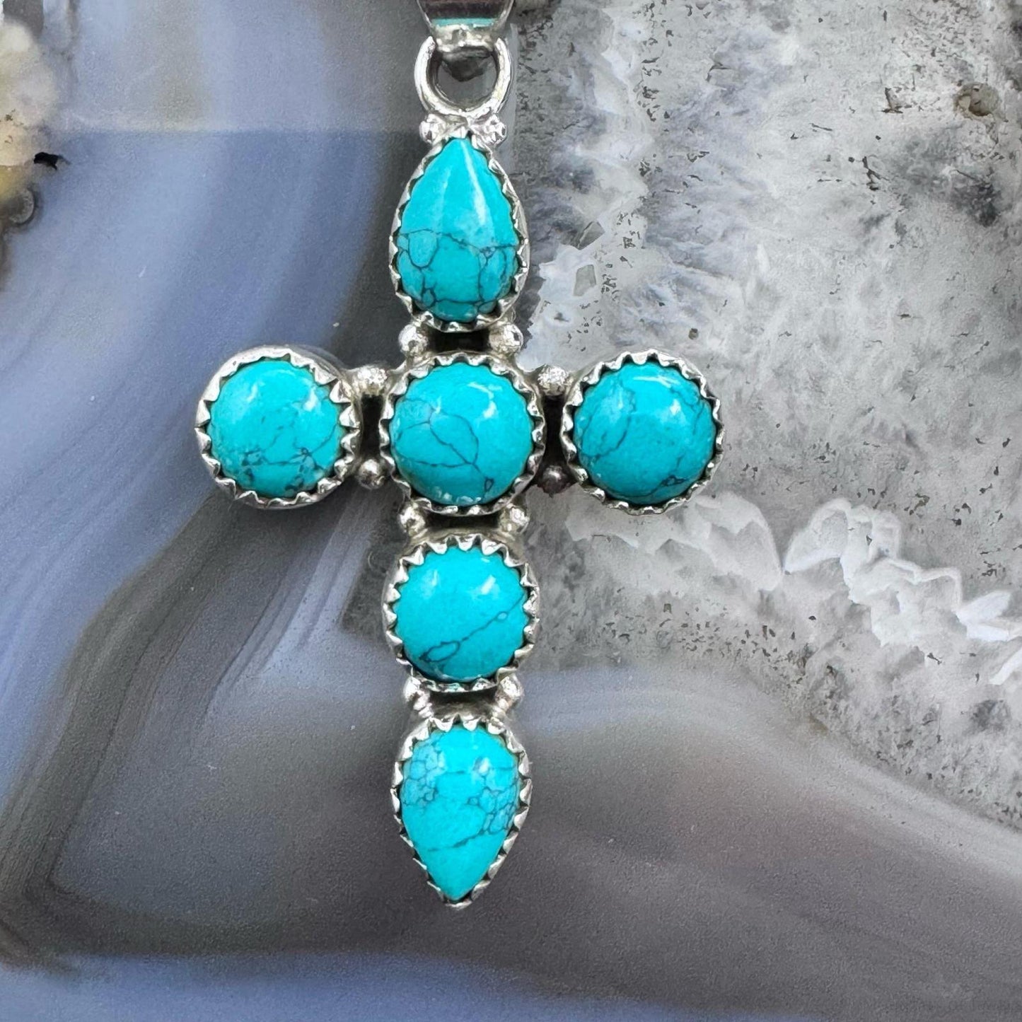 Sterling Silver Southwestern Style Blue Howlite Cross Pendant For Women #1