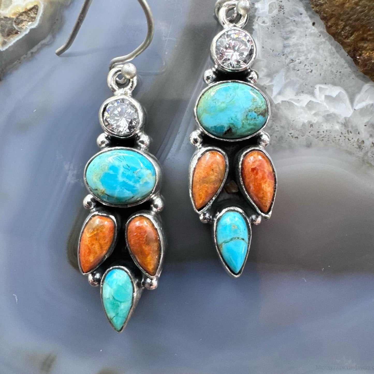 Sterling Silver Southwestern Style Multistone Cluster Dangle Earrings For Women #13