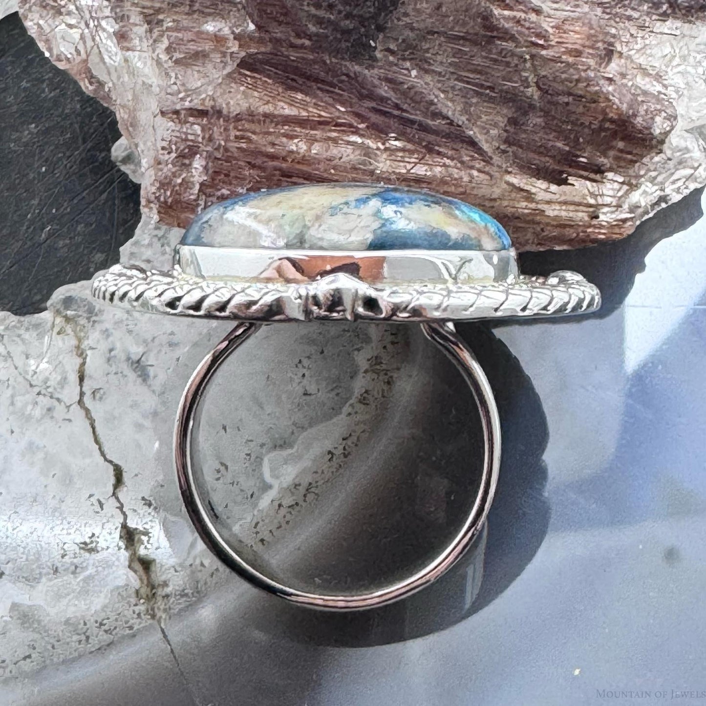 Sterling Silver Southwestern Style Chrysocolla Decorated Ring Size 8.75 For Women