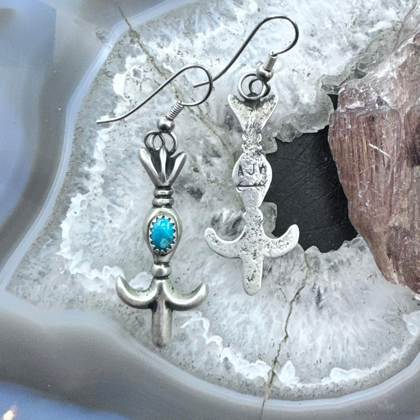 Arthur J. Williams Native American Sterling Silver Turquoise Dangle Earrings For Women
