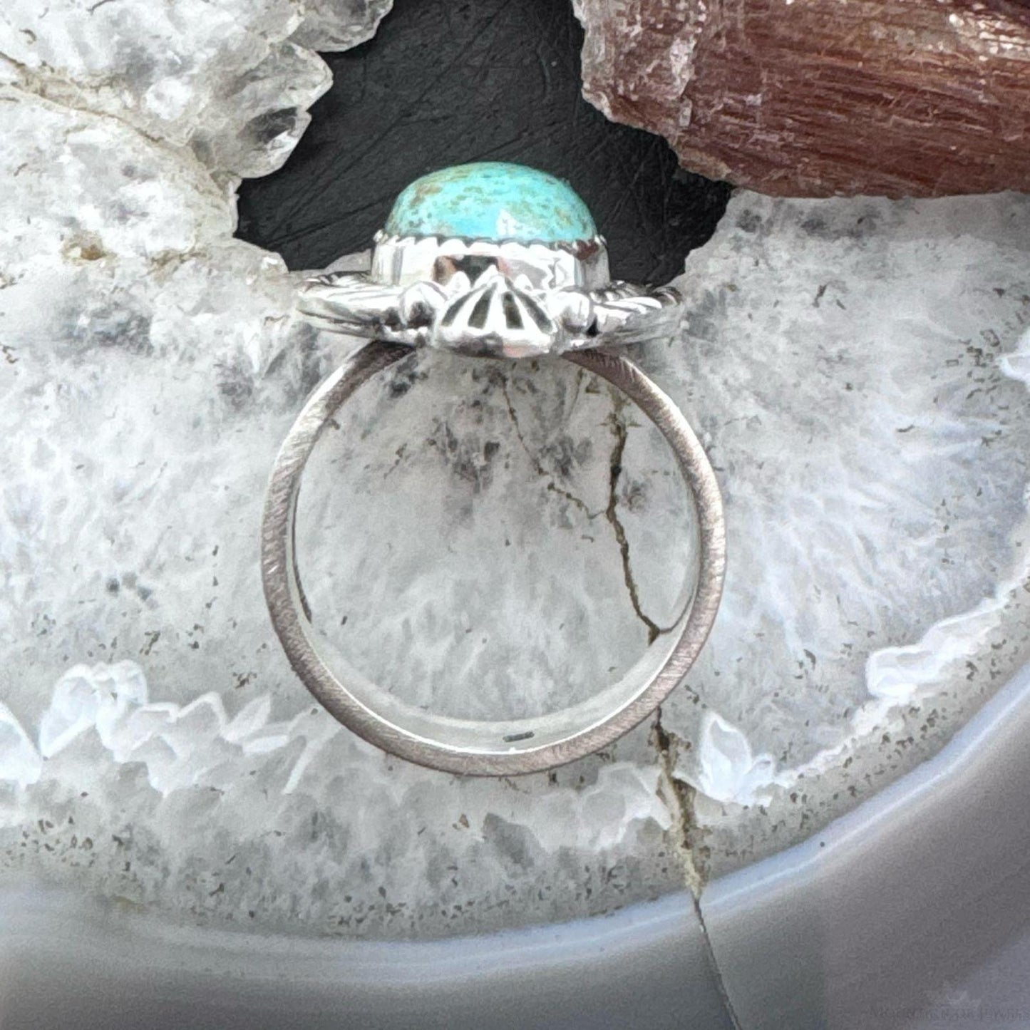 Sterling Silver Southwestern Style Oval Turquoise Decorated Adjustable Ring For Women