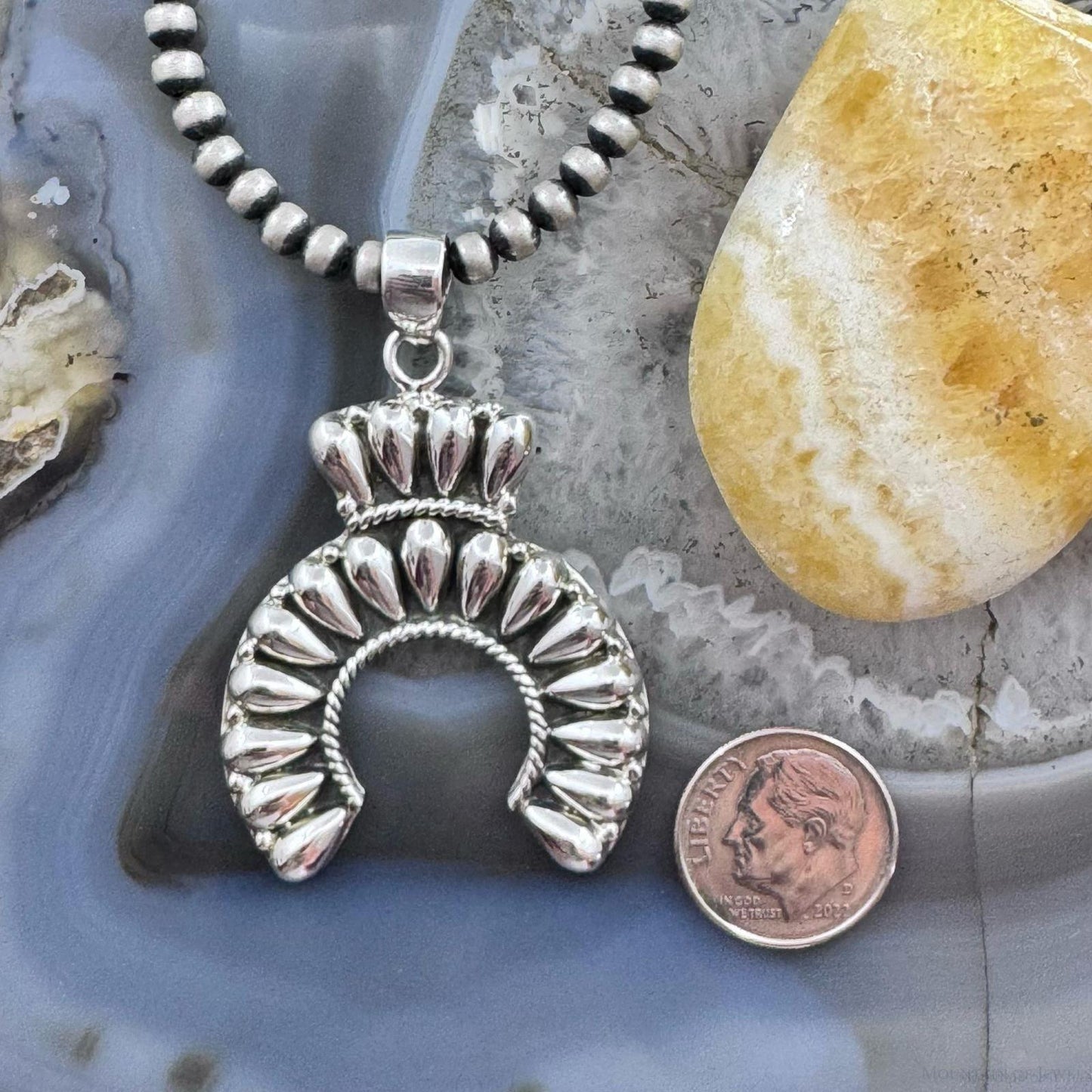 Southwestern Style Sterling Silver Decorated Cluster Naja Pendant For Women
