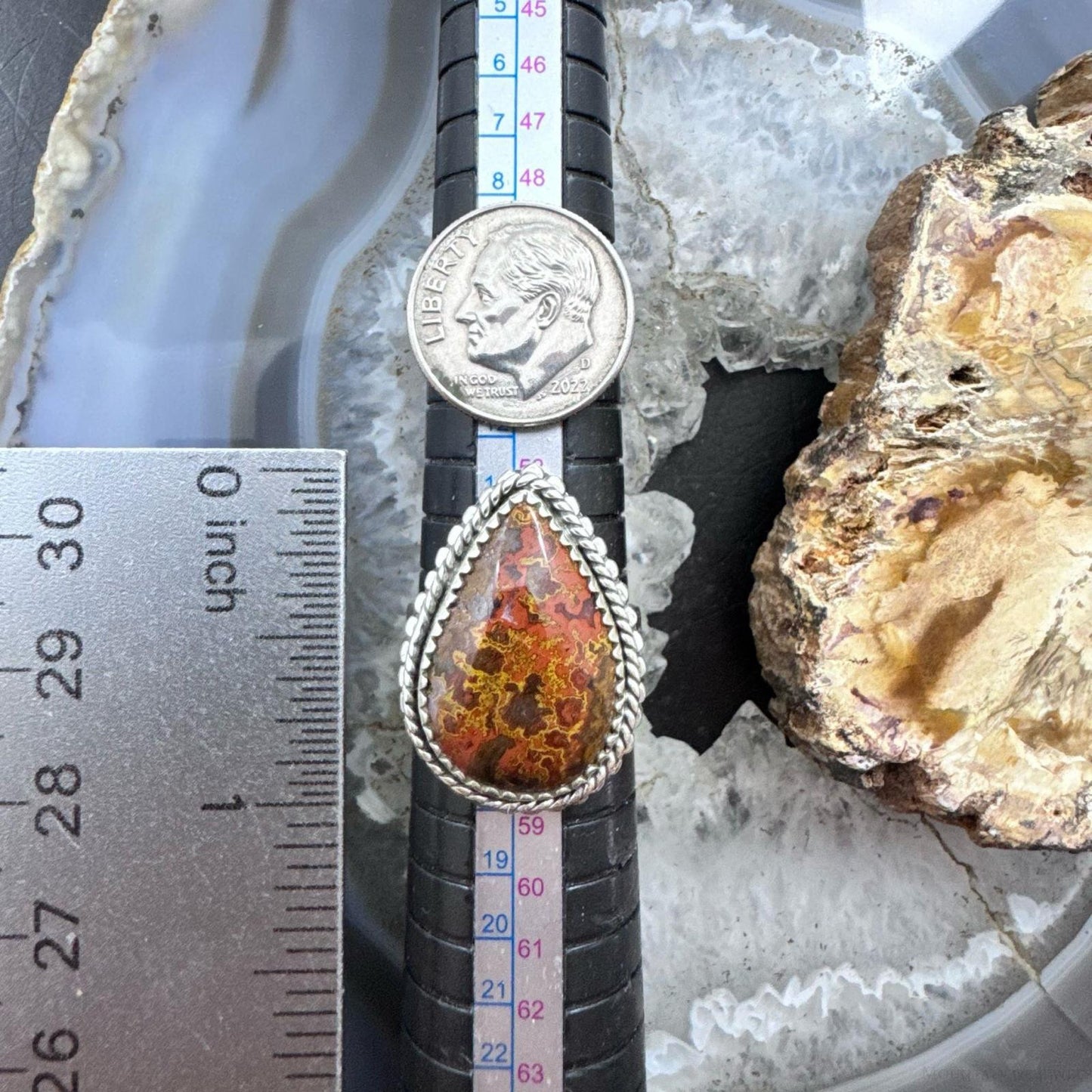 Sterling Southwestern Style Teardrop Moroccan Seam Agate Ring Size 7.75 For Women