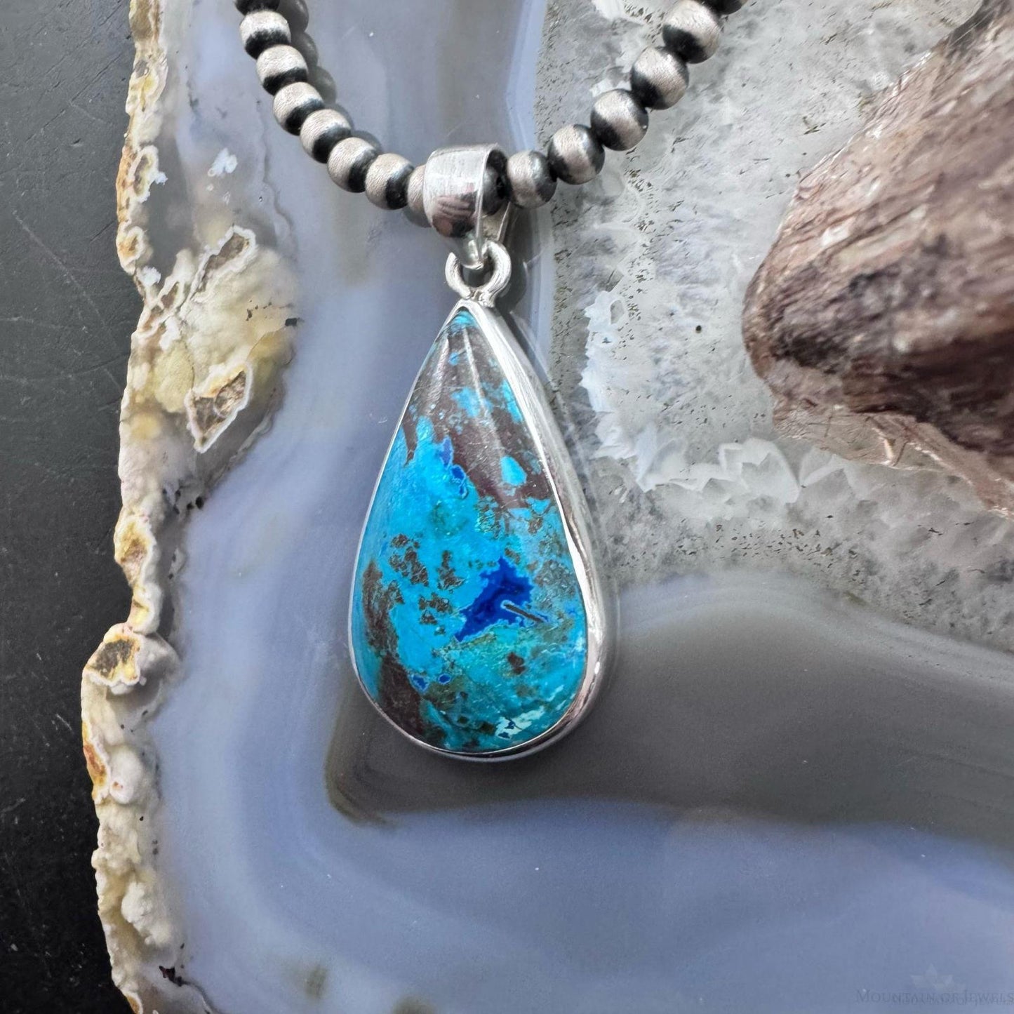 Sterling Silver Southwestern Style Teardrop Chrysocolla Pendant For Women