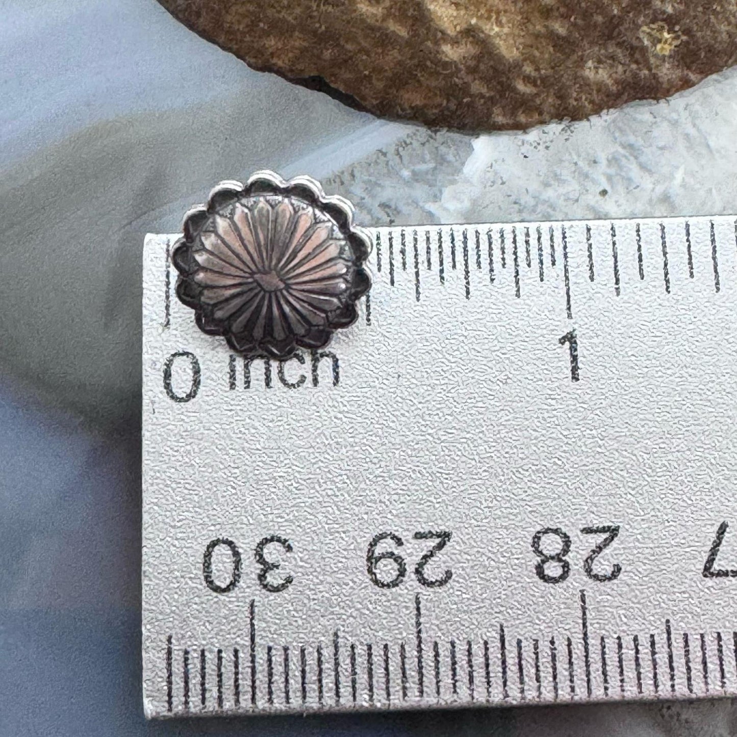 Sterling Silver Repousse Concho Stud Earrings For Women