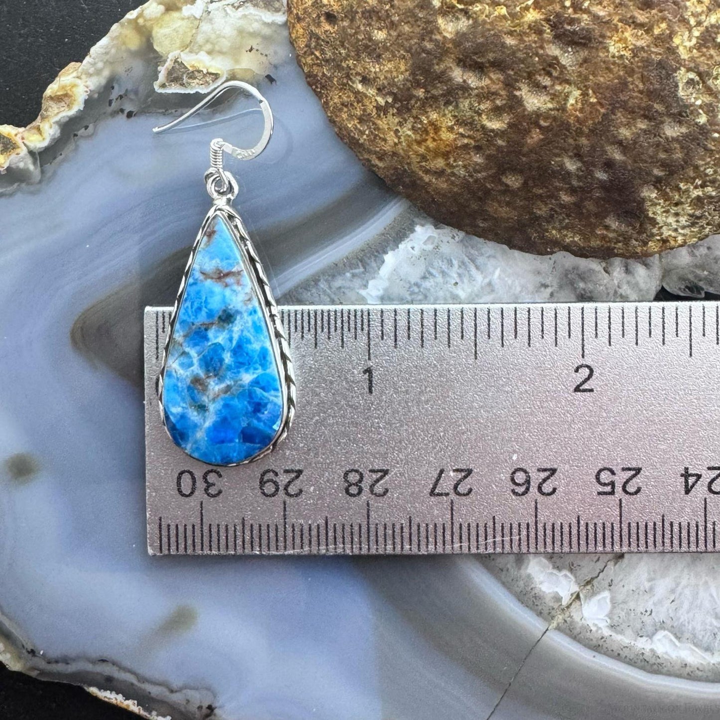 Sterling Silver Southwestern Style Apatite Teardrop Dangle Earrings For Women