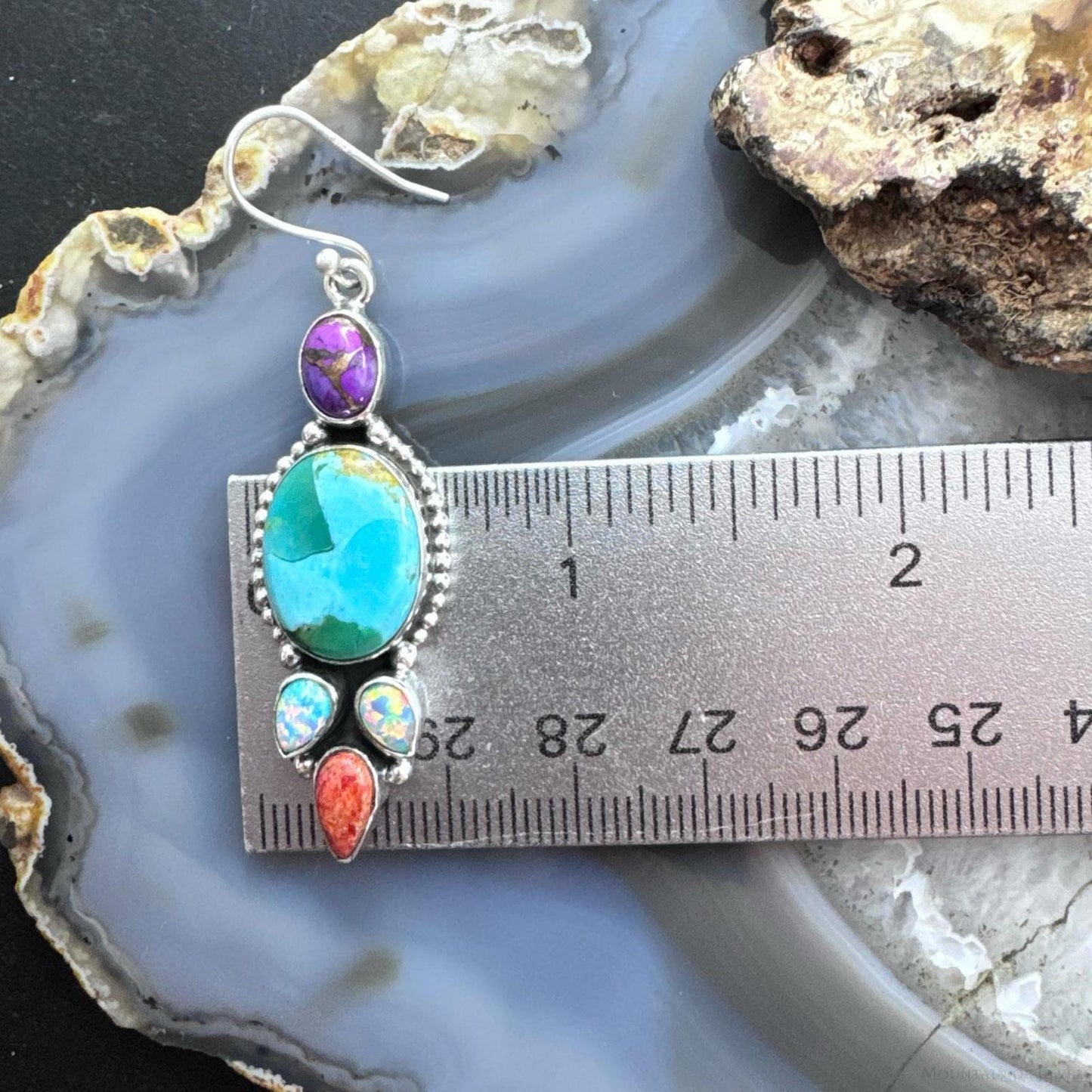 Sterling Silver Southwestern Style Multistone Cluster Dangle Earrings For Women #15