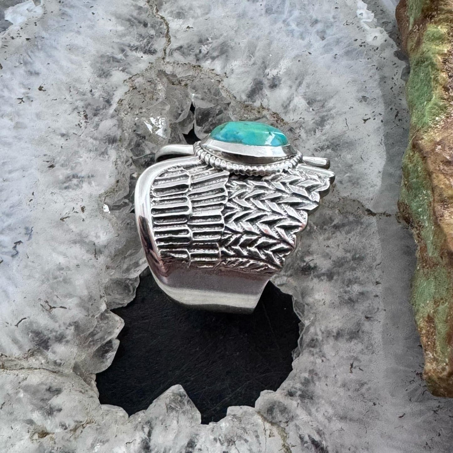 Sterling Silver Southwestern Style Oval Turquoise Decorated Ring For Women