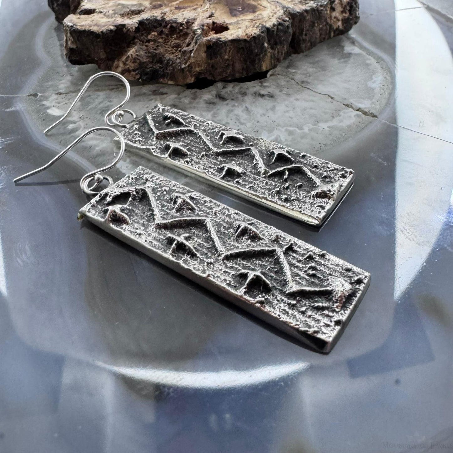 Cheyenne Custer Sterling Silver Tufa Cast Rectangle Dangle Earrings For Women
