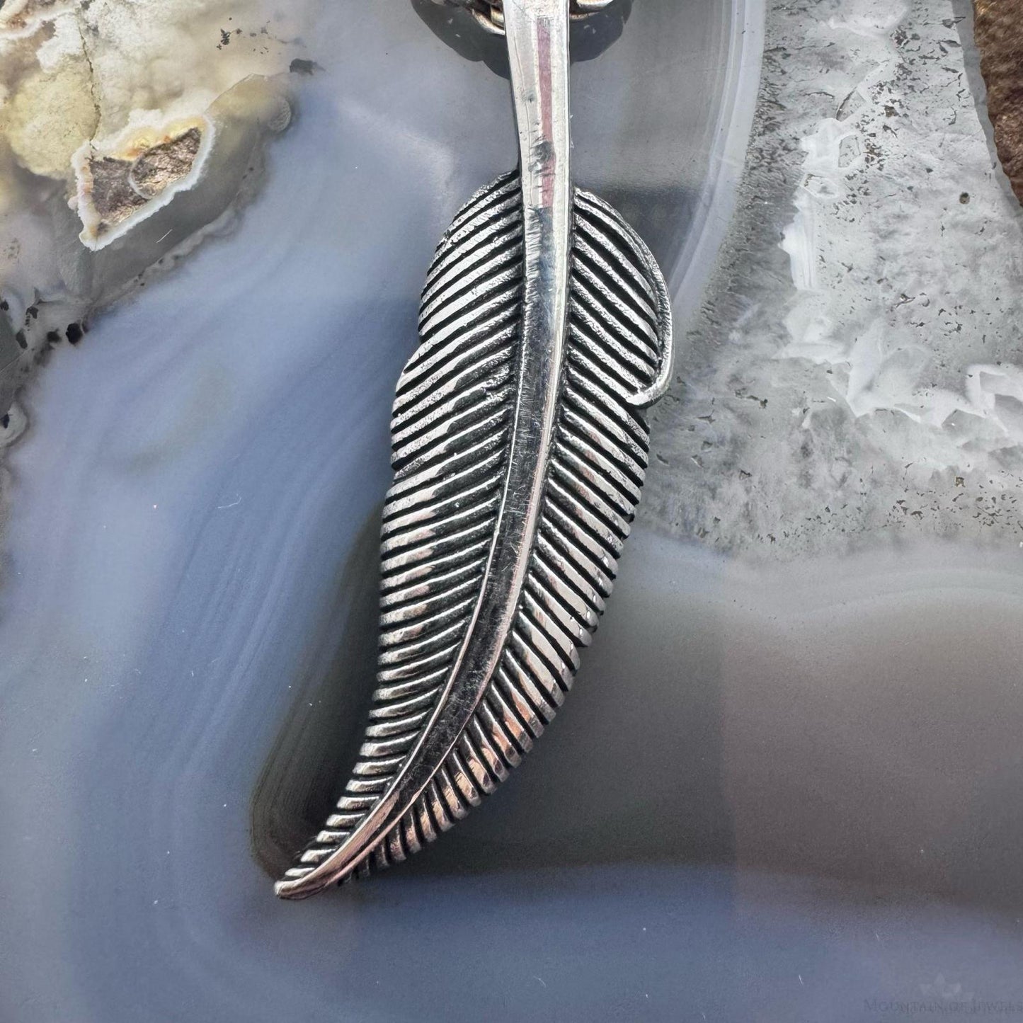 Sterling Silver Southwestern Style Engraved Feather Unisex Pendant