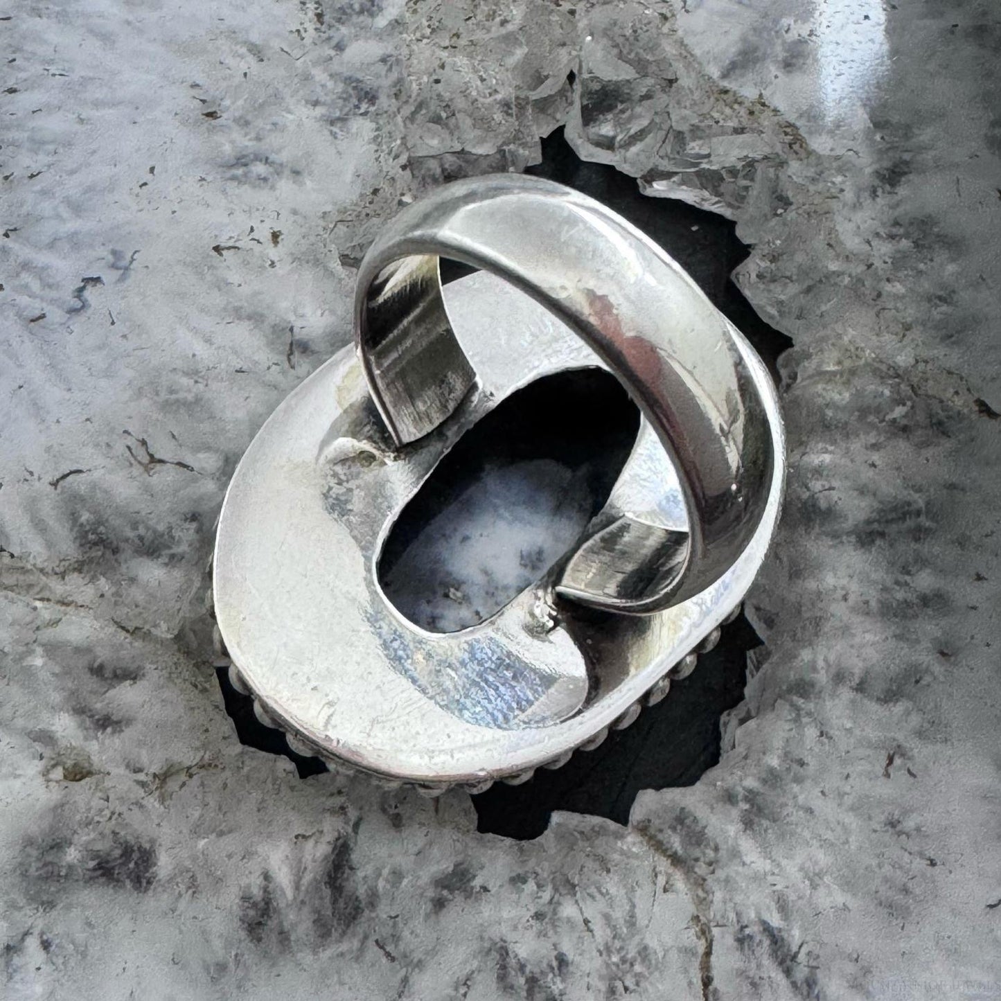 Sterling Silver Southwestern Style Oval Dendrite Decorated Ring Size 7 For Women