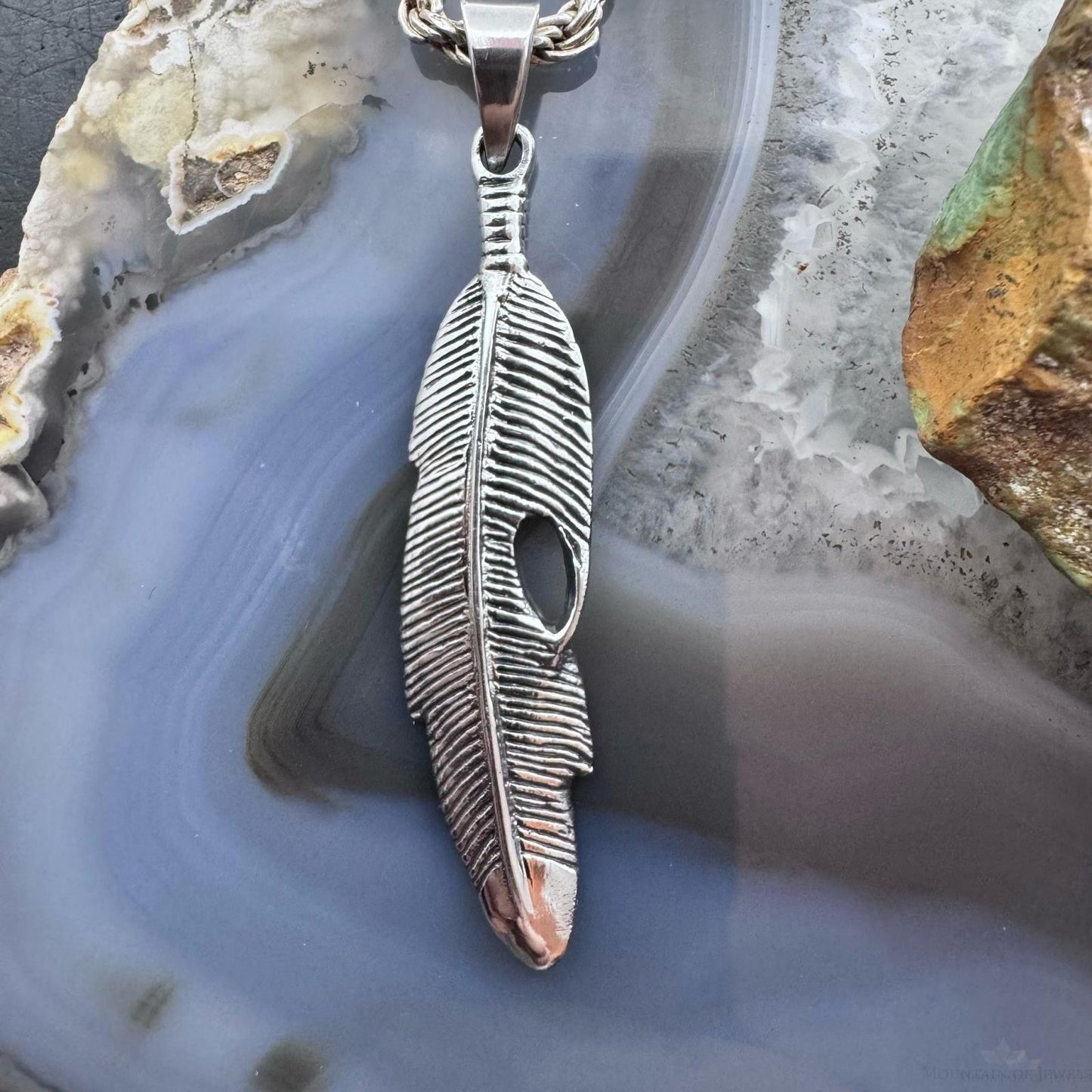 Sterling Silver Southwestern Style Feather Unisex Pendant For Women