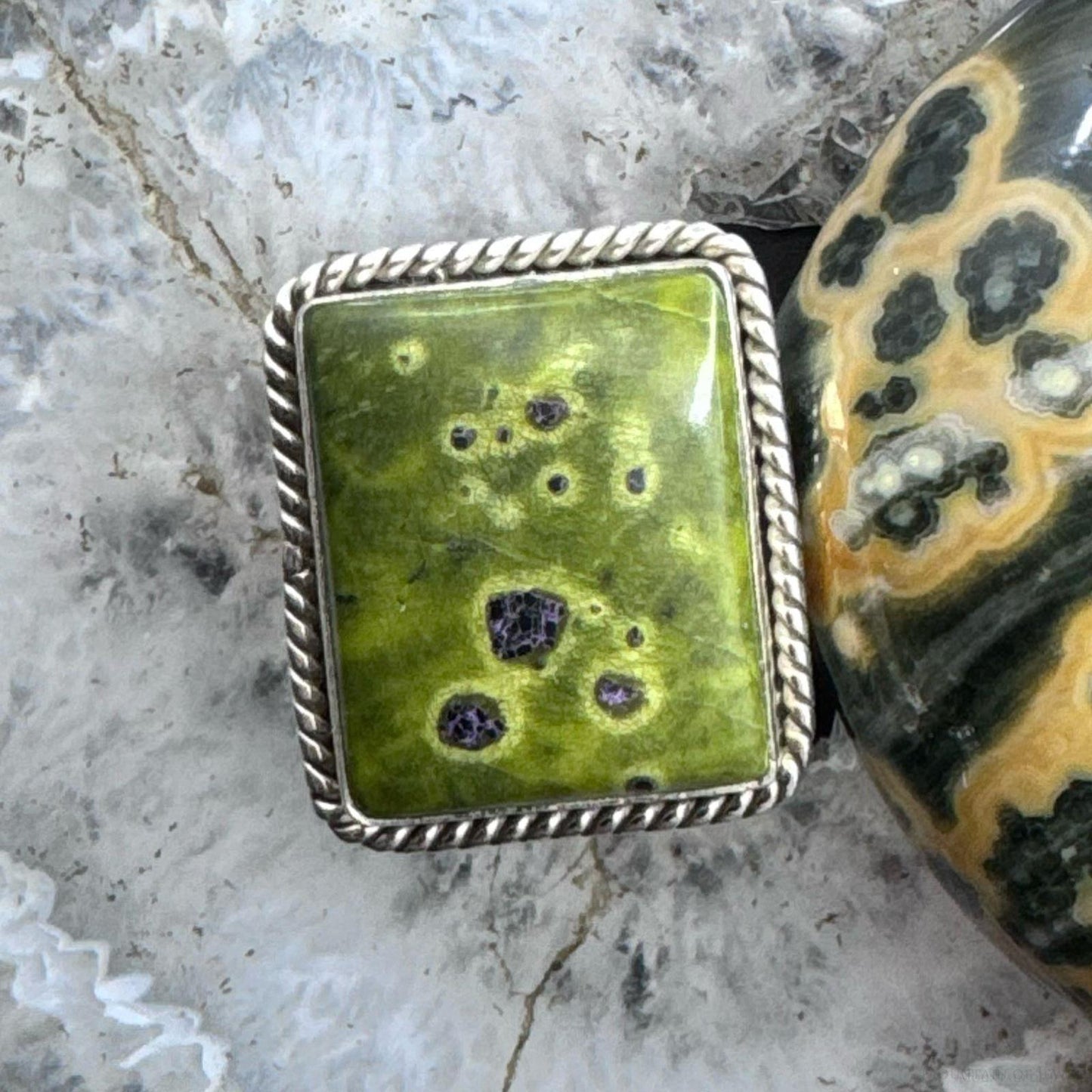 Sterling Silver Southwestern Style Square Atlantisite Ring Size 11 For Women