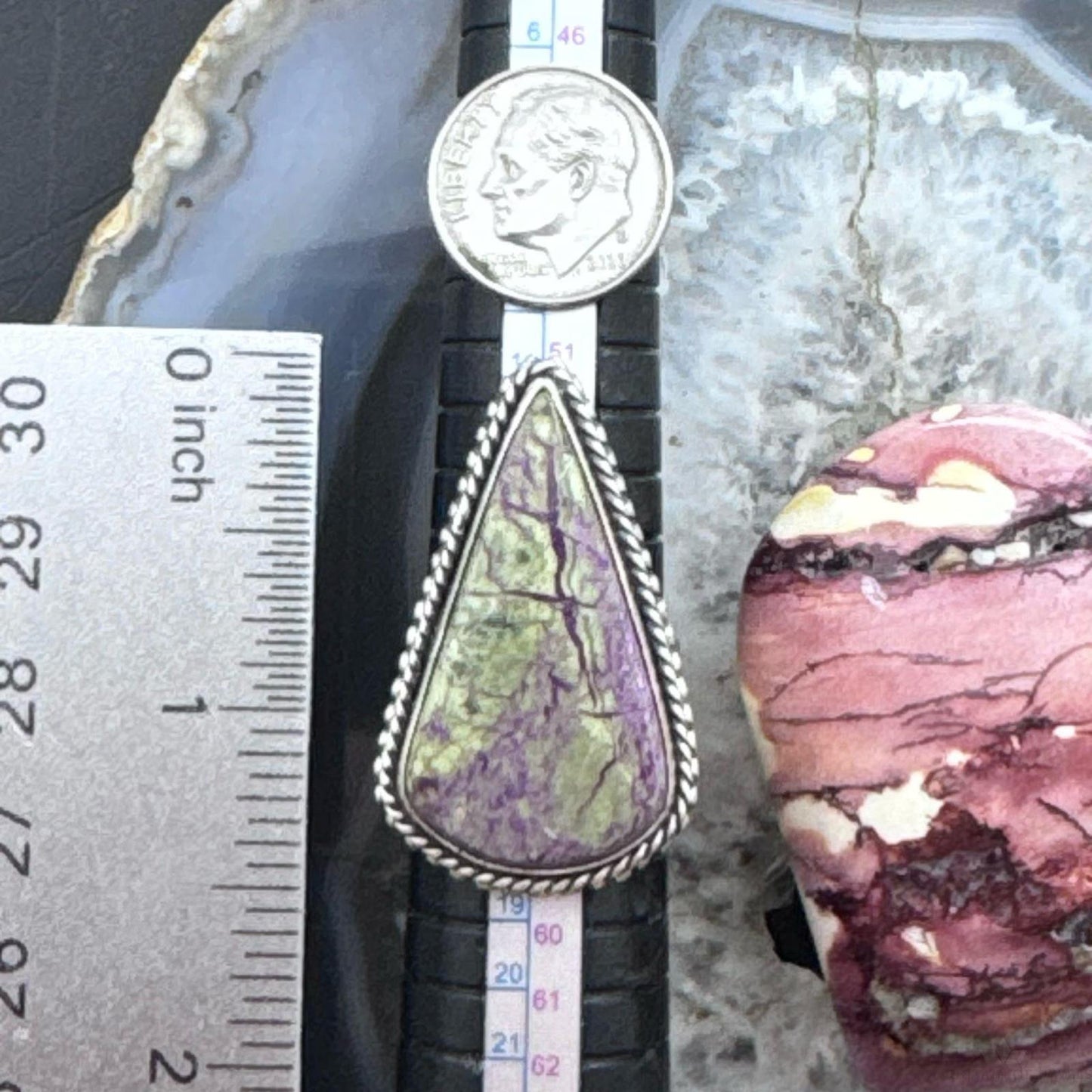 Sterling Silver Southwestern Style Teardrop Purpurite Ring Size 8 For Women