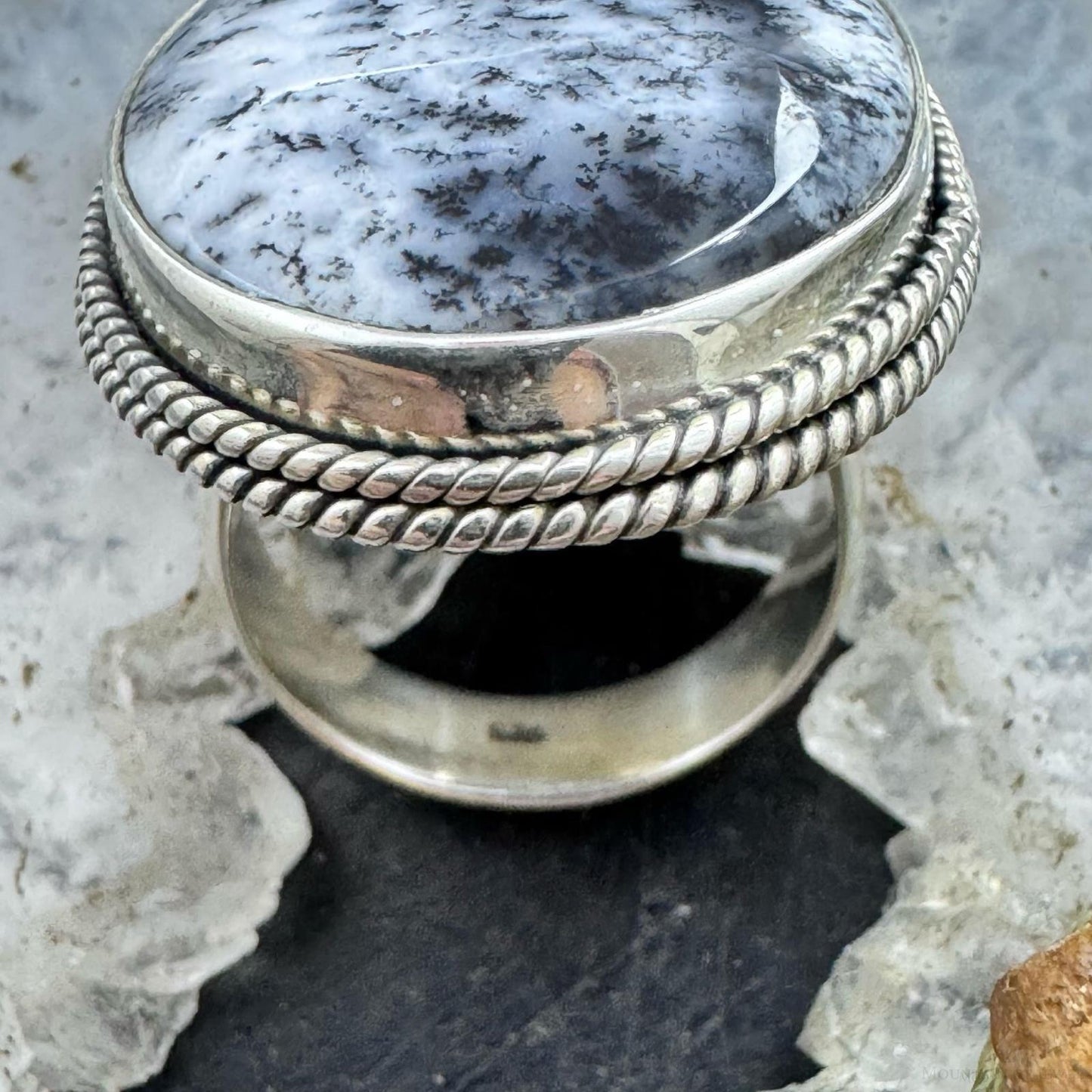 Sterling Silver Southwestern Style Oval Dendrite Decorated Ring Size 8 For Women