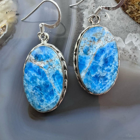 Sterling Silver Southwestern Style Oval Apatite Dangle Earrings For Women